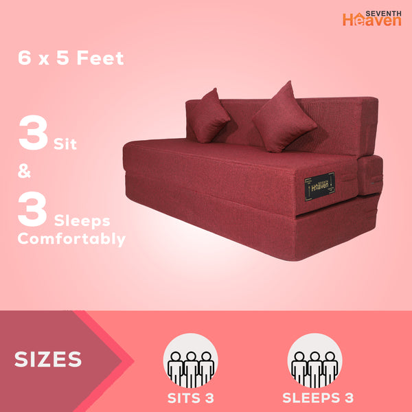 Rejoice Sofa Cum Bed - 3 Seater, Plain Cushion (Jute Fabric- Maroon)