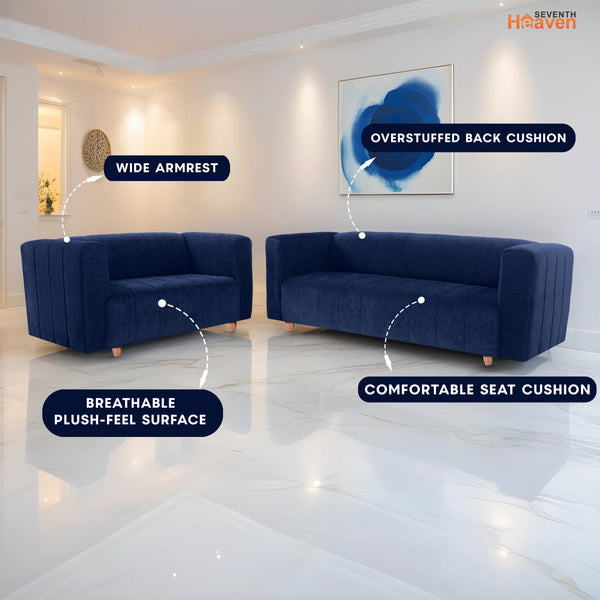 Tokyo 5 Seater Sofa- (3+2) ( Premium Molfino Fabric - Blue)