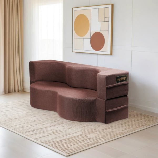 Curved Flipper X Sofa Cum Bed - 3 Seater, ( Jute Fabric,Brown )