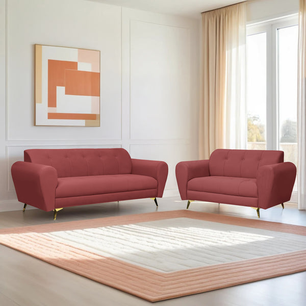 Milan Icon (3+2) Seater Sofa- ( Plush Suede Fabric - Peach )
