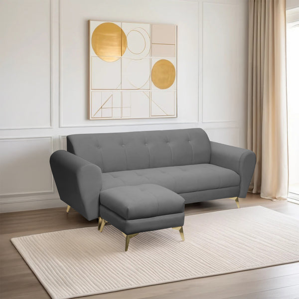 Milan Icon Ottoman 4 Seater Sofa - ( Plush Suede Fabric - Grey )