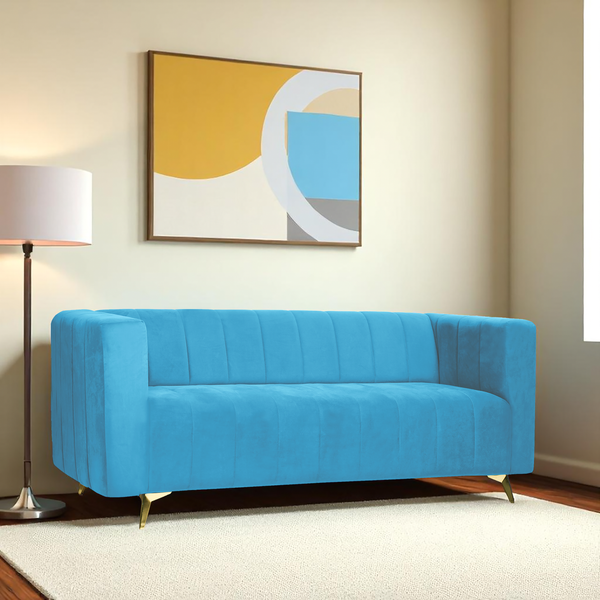 Tokyo Icon 3 Seater Sofa- ( Plush Suede Fabric- Sky Blue )
