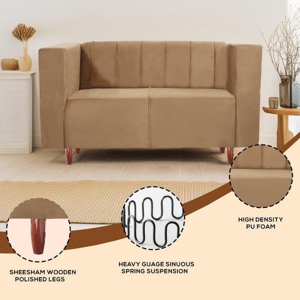 Sydney 2 Seater Sofa- ( Plush Suede Fabric- beige )