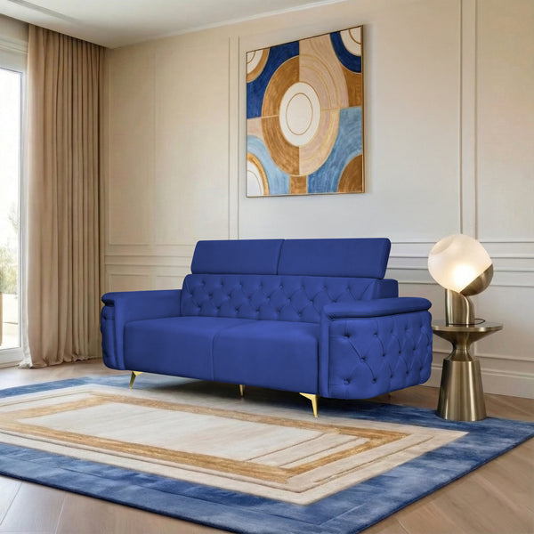 Rome 3 Seater Sofa- ( Plush Suede Fabric- Blue )