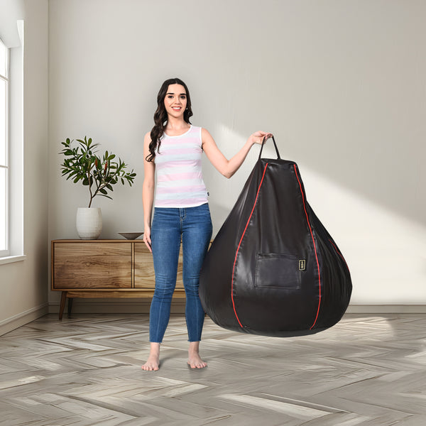 Seventh Heaven 3XL Filled Bean Bag ( Premium Leatherite - Brown & Red Strip )