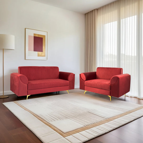 Venice (3+2) Seater Sofa- ( Plush Suede Fabric - Maroon )