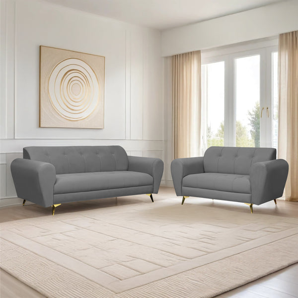 Milan Icon (3+2) Seater Sofa- ( Plush Suede Fabric - Grey )