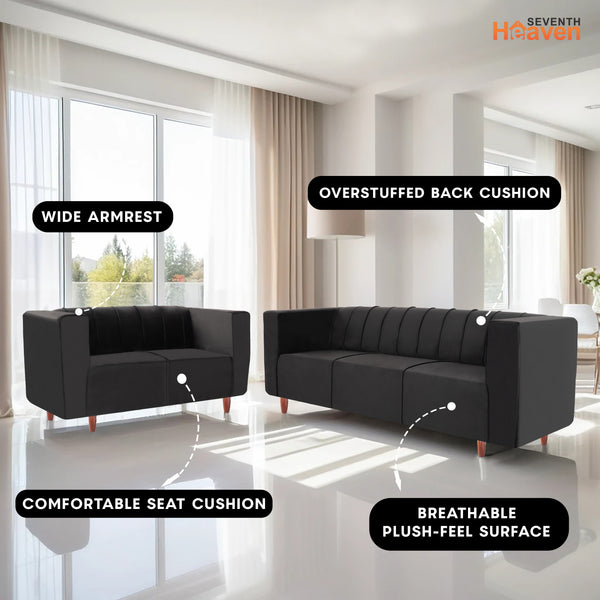 Sydney (3+2) Seater Sofa- ( Plush Suede Fabric- Black )