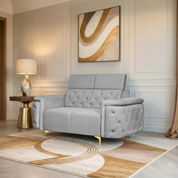 Rome 2 Seater Sofa- ( Plush Suede Fabric- Grey )