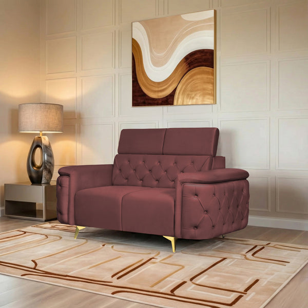 Rome 2 Seater Sofa- ( Plush Suede Fabric- Brown )
