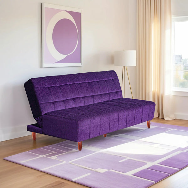 Florida 3 Seater Wooden Sofa Cum Bed - ( Premium Molfino Fabric- Purple )