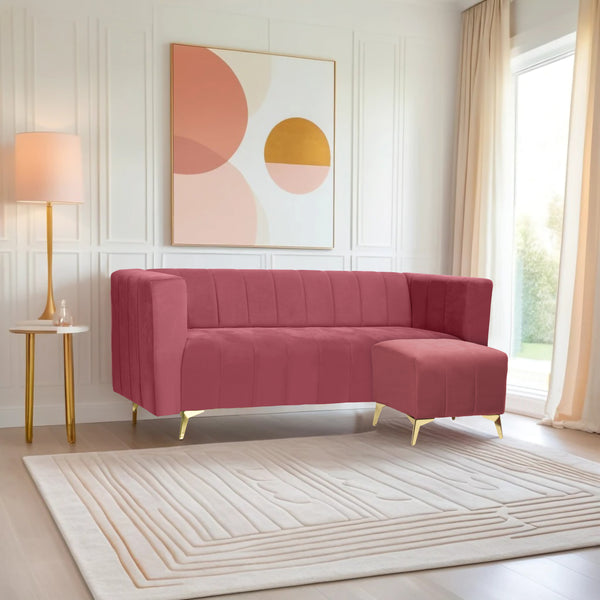 Tokyo Icon Ottoman 4 Seater Sofa - ( Plush Suede Fabric - Peach )