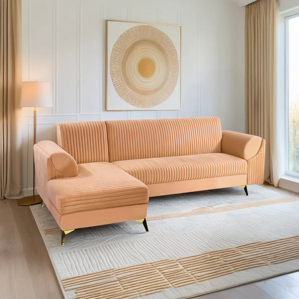 Venice 6 Seater Sofa Right Corner - ( Plush Suede Fabric - Beige )