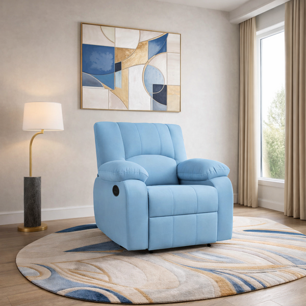 Phoenix Icon 1 Seater Motorise Recliner – ( DIY-Friendly, Plush Suede - Sky Blue )
