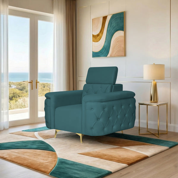 Rome 1 Seater Sofa- ( Plush Suede Fabric- Teal )