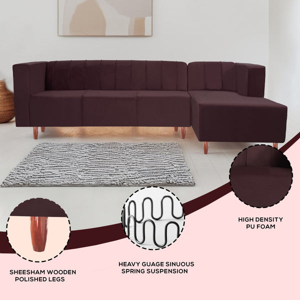 Sydney 6 Seater Sofa Set right corner- ( Plush Suede Fabric- Brown )