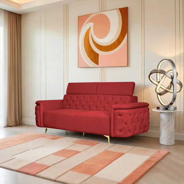 Rome 3 Seater Sofa- ( Plush Suede Fabric-Maroon )