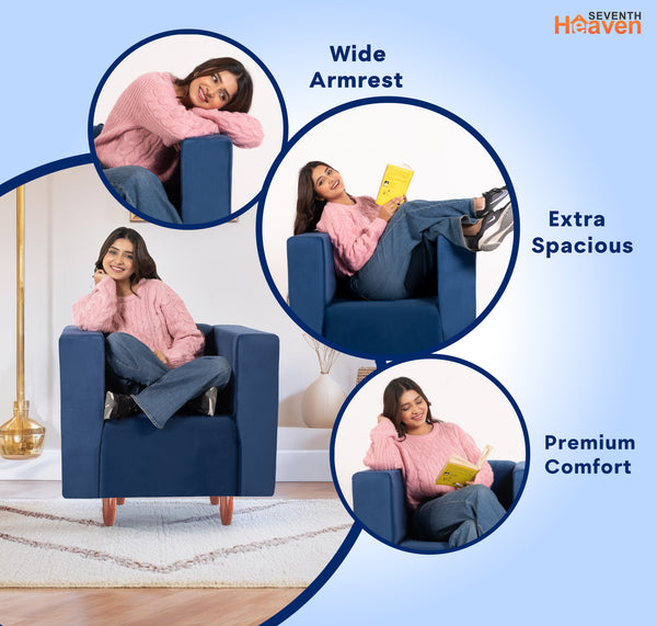 Sydney 1 Seater Sofa- ( Plush Suede Fabric- Blue )