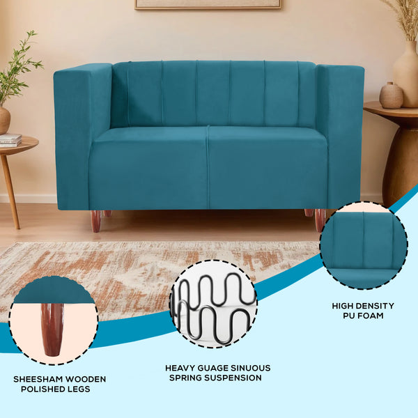 Sydney 2 Seater Sofa- ( Plush Suede Fabric- Sky Blue )