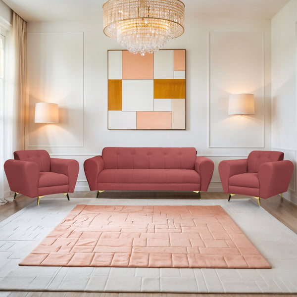 Milan Icon (3+1+1) Seater Sofa- ( Plush Suede Fabric - Peach )