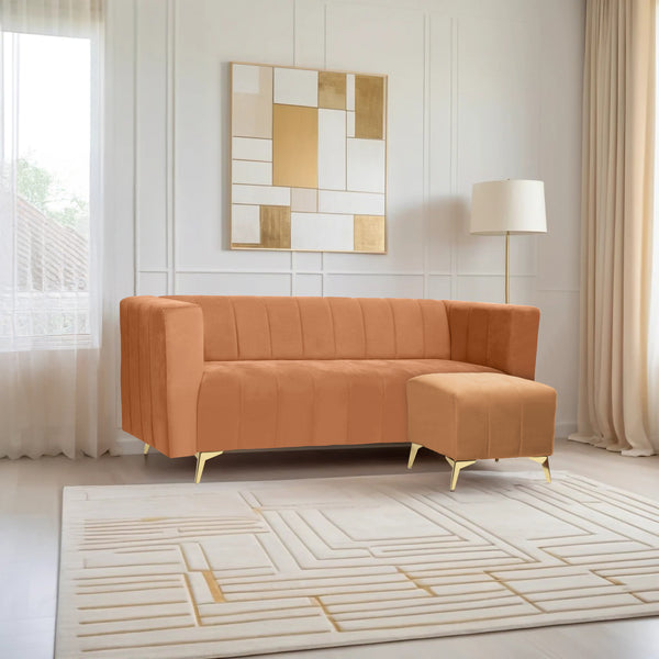 Tokyo Icon Ottoman 4 Seater Sofa - ( Plush Suede Fabric -Beige )