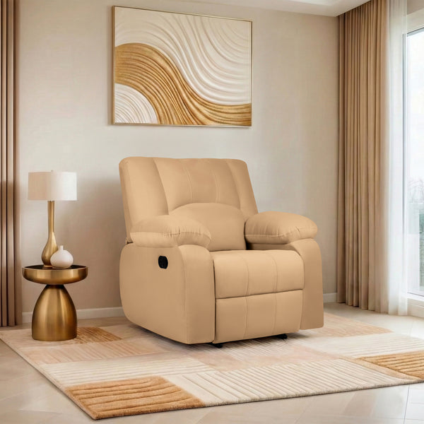 Phoenix Icon 1 Seater Recliner – ( Spacious, Luxurious & DIY-Friendly, Plush Suede - Beige )