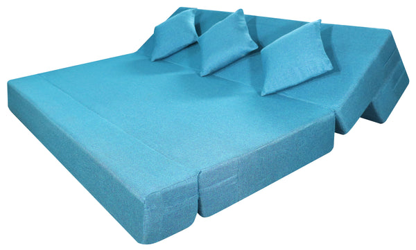 Rejoice Sofa Cum Bed Cover - 3 Seater, Plain Cushion ( Jute Fabric,  Sky Blue )