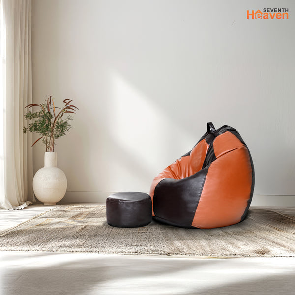 Seventh Heaven 4XL Filled Bean Bag with Cushion & Footrest ( Premium Leatherite - Brown & Tan )