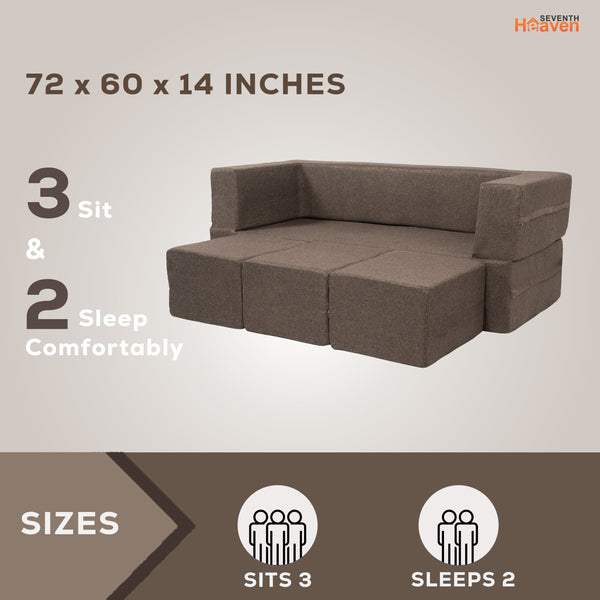 Flipper X Sofa Cum Bed - 3 Seater With 3 Ottoman - ( Jute Fabric, Brown )