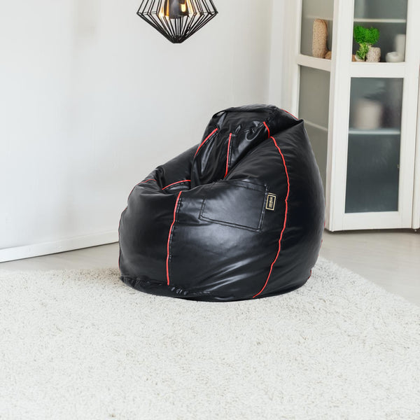 Seventh Heaven 4XL Filled Bean Bag ( Premium Leatherite - Black & Red Strip )