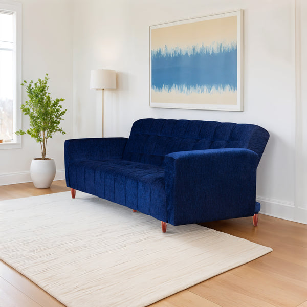 Lisbon  4 Seater Wooden Sofa Cum Bed - ( Premium Molfino Fabric-Blue)