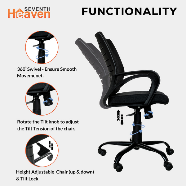 Blaze Mid-Back Office Chair – Ergonomic, Durable & Versatile (Black)
