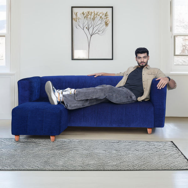 Tokyo 5 Seater Sofa with 2 Ottomans- ( Premium Molfino Fabric- Blue )
