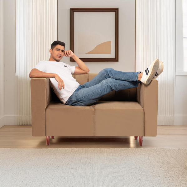 Sydney 2 Seater Sofa- ( Plush Suede Fabric- beige )