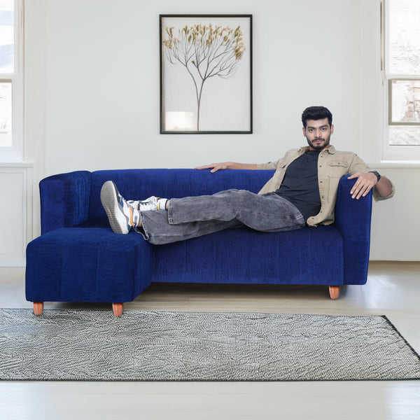Tokyo 4 Seater Sofa with Ottoman- ( Premium Molfino Fabric- Blue )