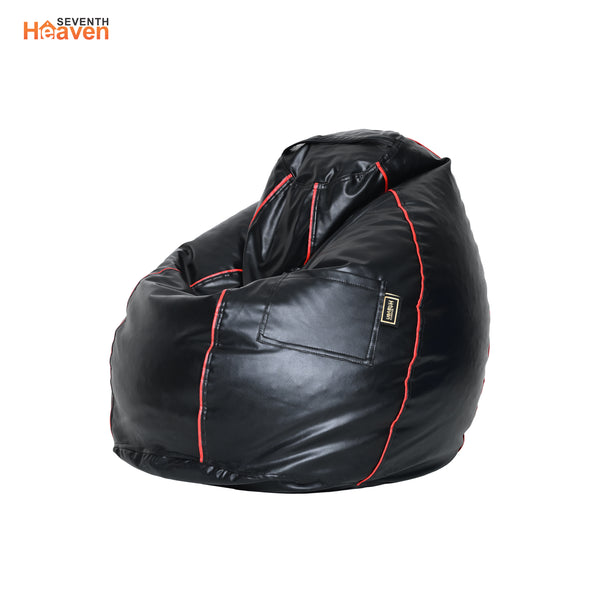 Seventh Heaven 4XL Filled Bean Bag ( Premium Leatherite - Black & Red Strip )