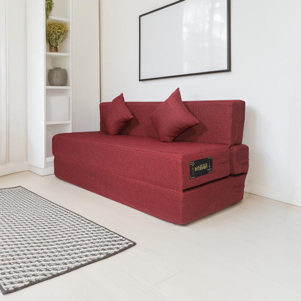 Rejoice Sofa Cum Bed - 3 Seater, Plain Cushion (Jute Fabric- Maroon)
