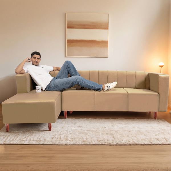 Sydney 6 Seater Sofa left corner- ( Plush Suede Fabric- Beige)