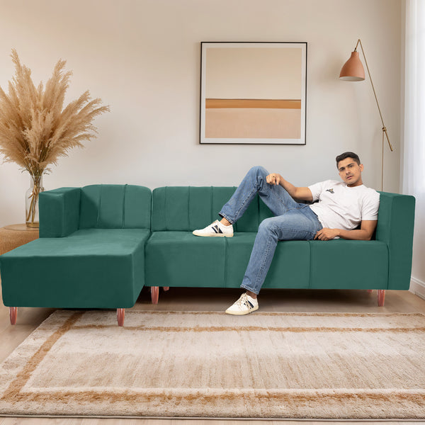 Sydney 6 Seater Sofa left corner- ( Plush Suede Fabric- Teal )