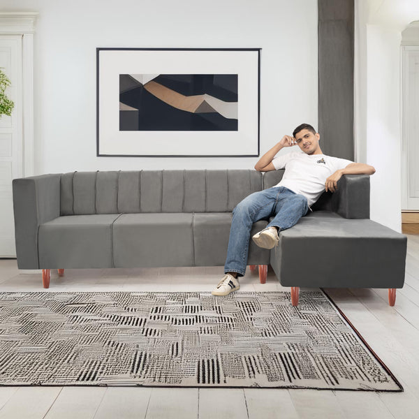 Sydney 6 Seater sofa right corner- ( Plush Suede Fabric- Grey )