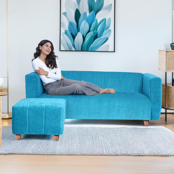 Tokyo 4 Seater Sofa with Ottoman- ( Premium Molfino Fabric- Sky Blue )