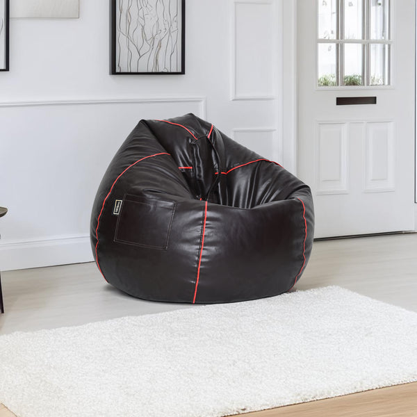 Seventh Heaven 3XL Filled Bean Bag ( Premium Leatherite - Brown & Red Strip )