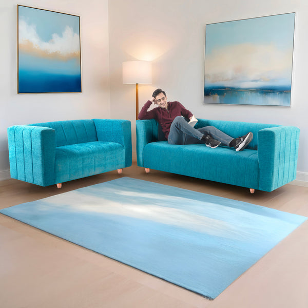 Tokyo 5 Seater Sofa- (3+2) ( Premium Molfino Fabric - Sky Blue)