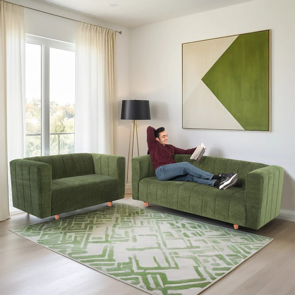 Tokyo 5 Seater Sofa- (3+2) ( Premium Molfino Fabric - Green)
