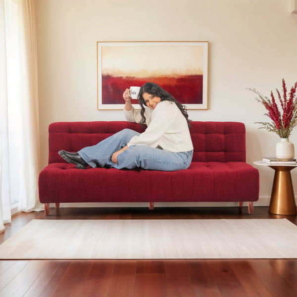 Florida Neo 3 Seater Wooden Sofa Cum Bed - ( Premium Molfino Fabric- Maroon)