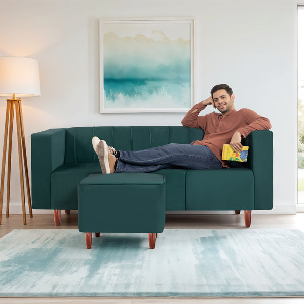 Sydney 4 Seater Sofa with Ottoman- ( Plush Suede Fabric- Teal )