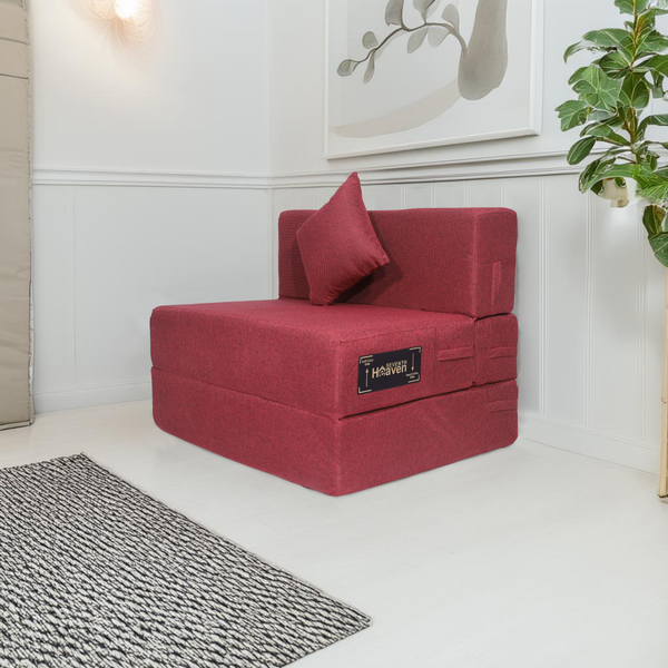 Seventh Heaven 1 Seater 6×3  Premium Jute Fabric Washable Cover Sofa cum Bed 1 Seater Double Foam Fold Out Sofa Cum Bed with 1 same Cushion  (Finish Color - Maroon Delivery Condition - Pre-assembled)