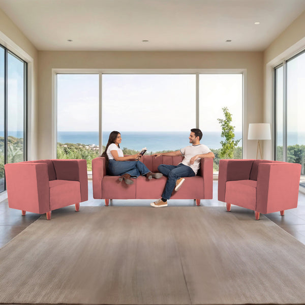 Sydney (3+1+1) Seater Sofa- ( Plush Suede Fabric- Peach )