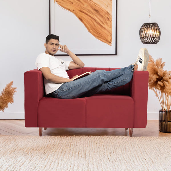 Sydney 2 Seater Sofa- ( Plush Suede Fabric- Maroon )