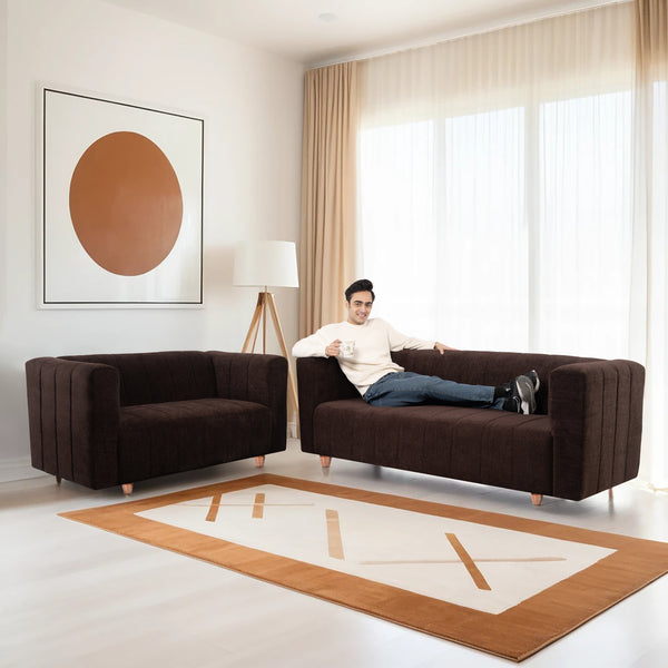 Tokyo 5 Seater Sofa- (3+2) ( Premium Molfino Fabric - Brown)